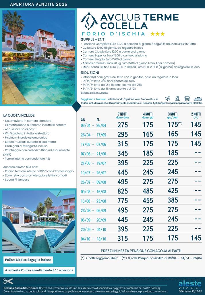 av club terme colella apertura vendite 2026