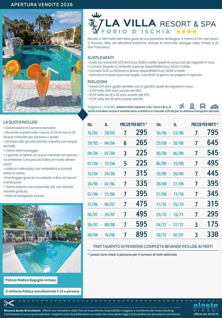 la villa resort spa apertura vendite 2026