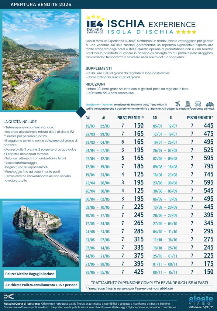 ischia experience 4 stelle apertura vendite 2026