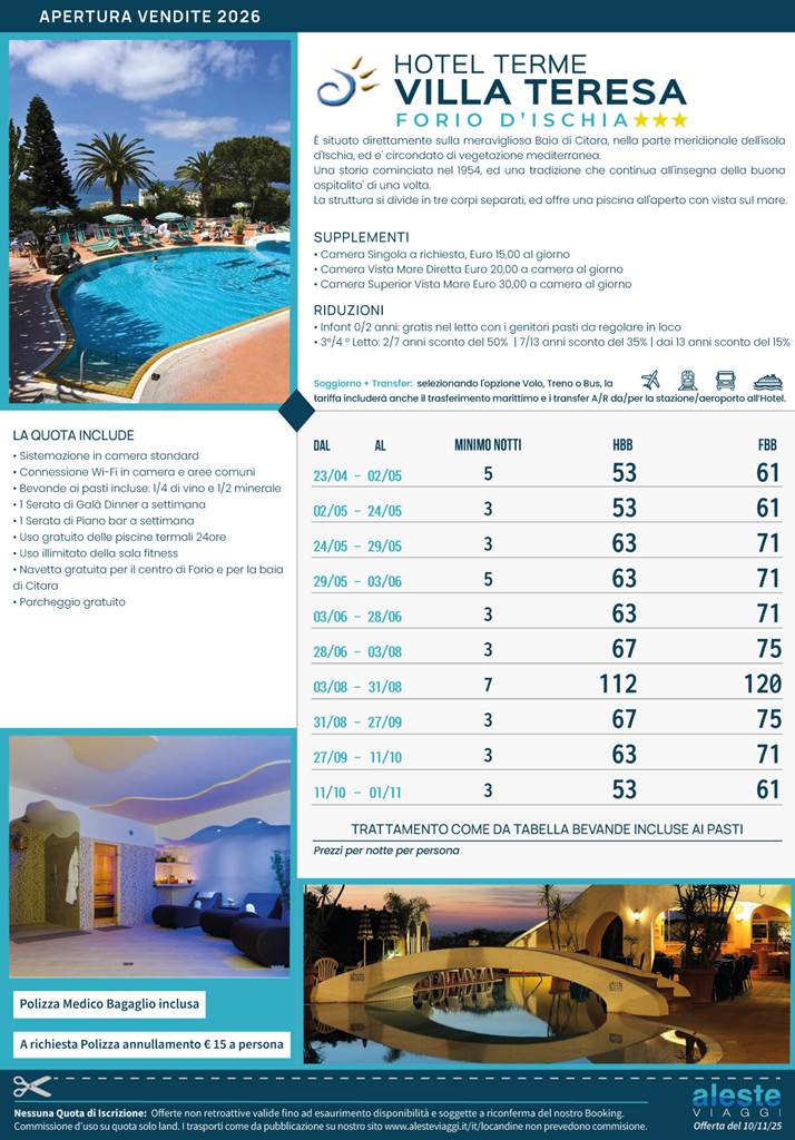 hotel terme villa teresa apertura vendite 2026