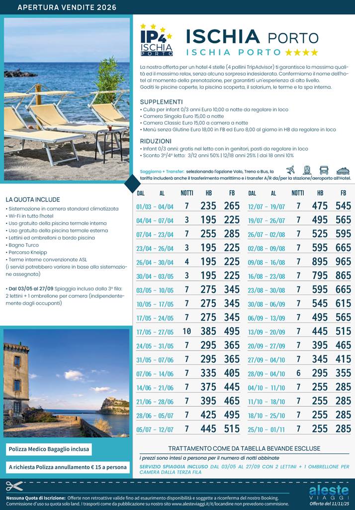 ischia porto 4 stelle apertura vendite 2026