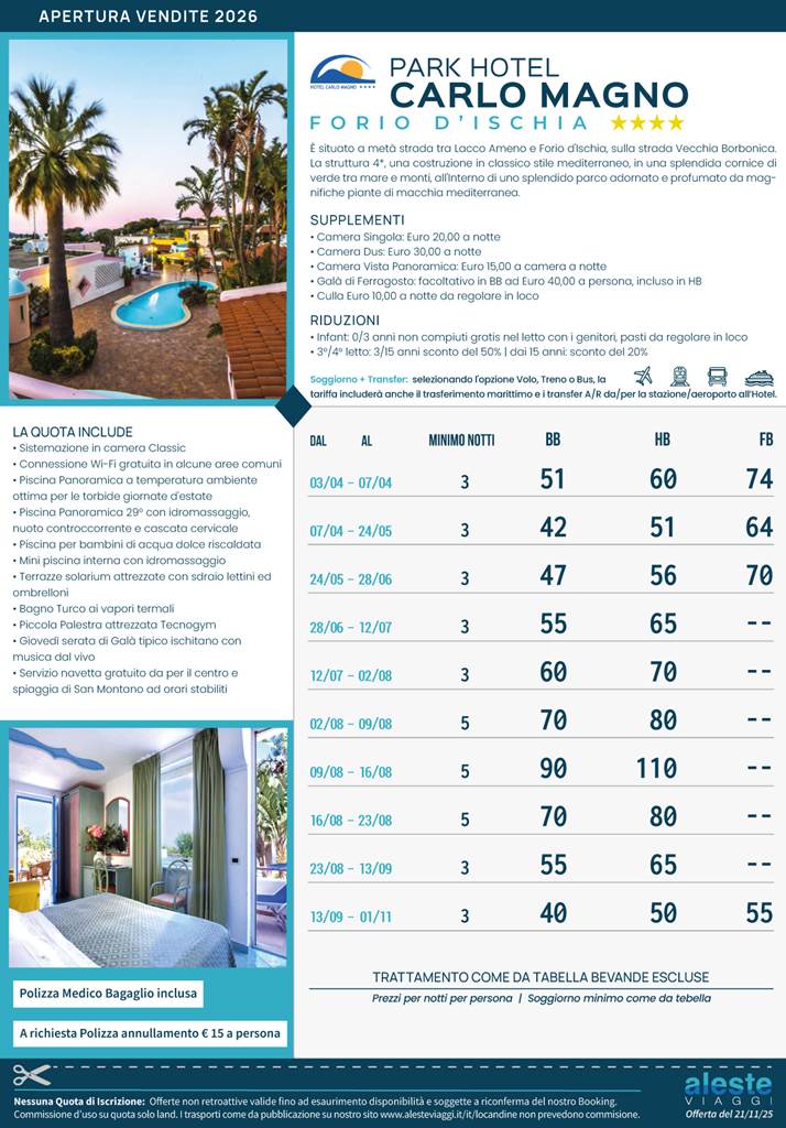 park hotel carlo magno apertura vendite 2026