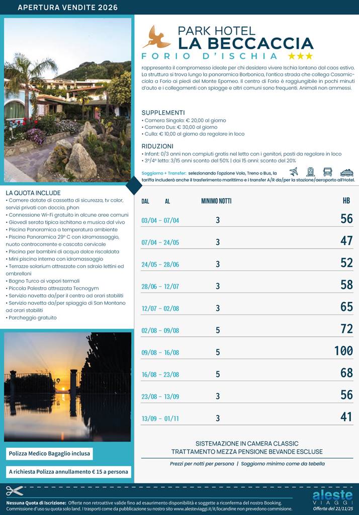 park hotel la beccaccia apertura vendite 2026